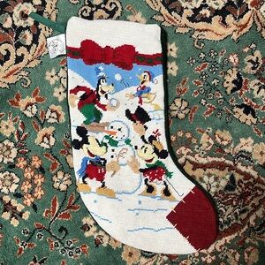 Vintage Disney Needlepoint Christmas Stocking Mickey Minnie Goofy Donald